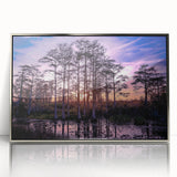 Framed wall art collection showcasing a serene marsh landscape with vibrant greens and blues, featuring a sleek silver frame, perfect for home decor.