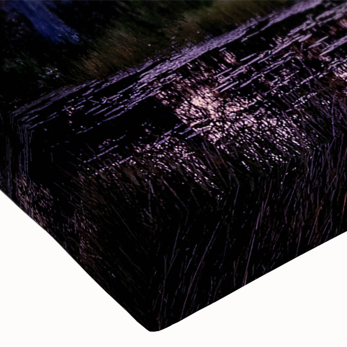 Close-up of a vibrant stretched canvas showcasing a serene marsh landscape with lush greenery and tranquil water reflections, perfect for enhancing home decor.