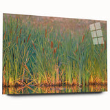 Side view of a modern acrylic glass wall art piece showcasing a vibrant marsh landscape design, ideal for enhancing home decor. The collection emphasizes natural beauty and tranquility.