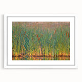 Framed wall art collection featuring a serene marsh landscape with lush greenery and reflective water, presented in a sleek white mat and frame, ideal for home decor.