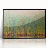 Framed wall art collection showcasing a vibrant marsh landscape with lush greenery and calm waters, featuring a sleek black frame, perfect for home decor.