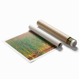 Vibrant rolled print showcasing a serene marsh landscape with lush greenery and reflective water, perfect for nature-themed decor and wall art collections.