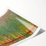Vibrant rolled print showcasing a serene marsh landscape, featuring lush greenery and tranquil water reflections, ideal for home decor or nature-themed art collection.