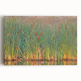 Vibrant stretched canvas artwork depicting a serene marsh landscape with lush greenery and tranquil water, perfect for enhancing home decor or office spaces.