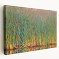 Stretched canvas wall art showcasing a tranquil marsh landscape with lush greenery and calm waters, perfect for enhancing home decor with nature-inspired elegance.