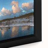 Close-up of a framed canvas featuring a vibrant marsh landscape with lush greenery and still water, ideal for nature-themed decor and home aesthetics.