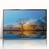 Framed wall art showcasing a stunning marsh landscape with vibrant greens and blues, accented by a sleek gold frame, perfect for modern home decor.