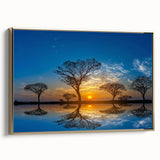 Framed canvas wall art showcasing a serene marsh landscape with vibrant greens and blues, featuring a gold frame that adds elegance to any decor. Ideal for nature lovers.