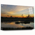 Acrylic glass wall art collection showcasing a vibrant marsh and swamp landscape design, viewed from the side with decorative pins, ideal for nature-inspired decor.