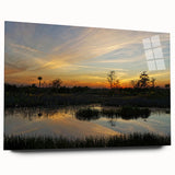 Acrylic glass wall art collection featuring a vibrant marsh landscape design, showcasing lush greenery and water reflections, ideal for nature-themed decor.