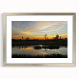 Framed wall art collection showcasing a serene marsh landscape with lush greenery and tranquil water, accented by a silver mat and frame, ideal for nature-themed decor.