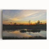 Stretched canvas wall art showcasing a serene marsh landscape with lush greenery, vibrant reflections in water, and tranquil ambiance, perfect for nature lovers.