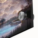 Vibrant close-up of a stunning acrylic glass wall art piece depicting a serene marsh landscape, showcasing rich greens and blues, perfect for nature-inspired decor.