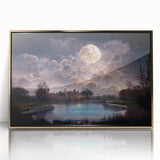 Framed wall art featuring a serene landscape of a marshy swamp, showcasing vibrant green foliage and a reflective water surface with gold accents, ideal for nature enthusiasts.