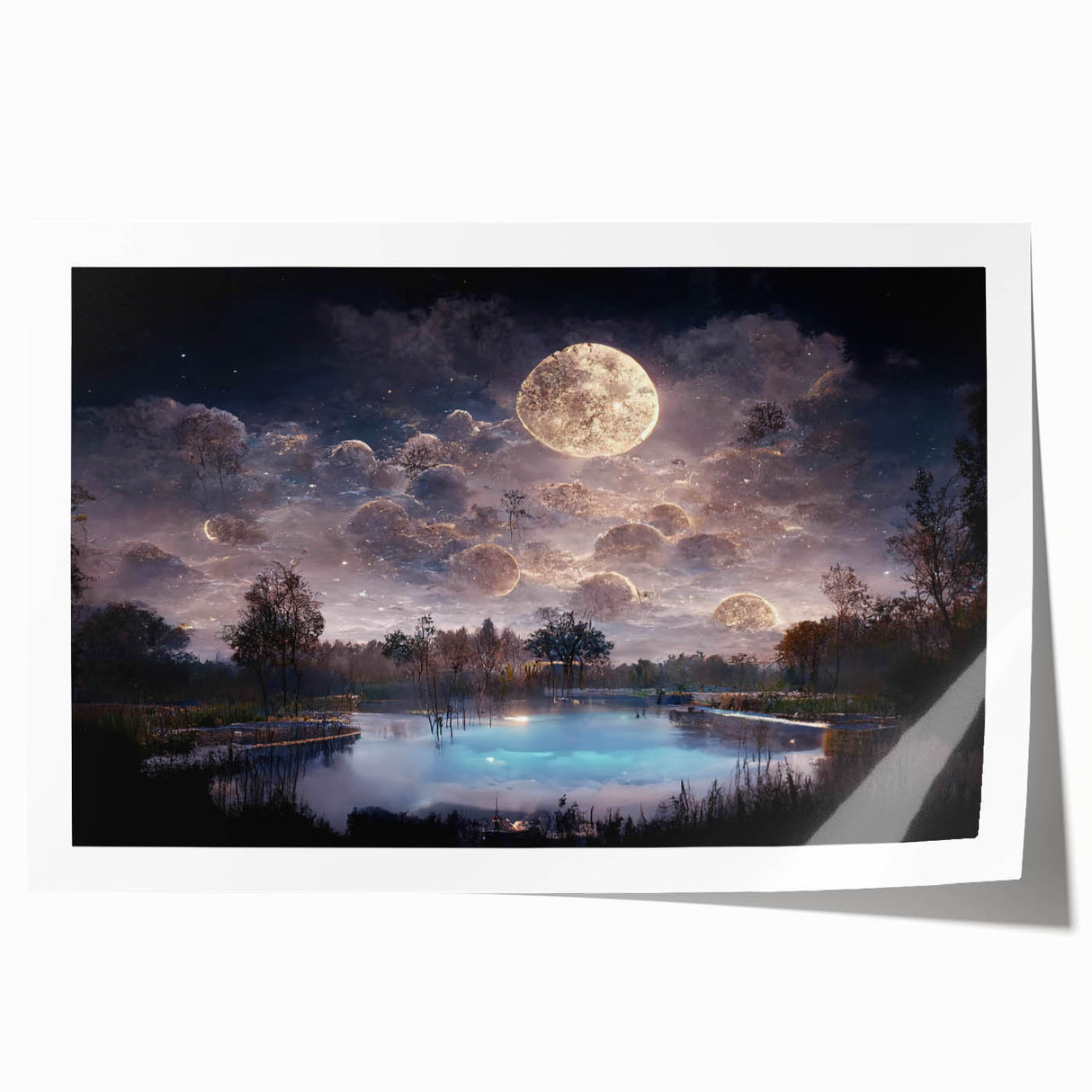 Vibrant wall art print showcasing a serene marsh landscape with lush greenery and a tranquil swamp setting, ideal for nature-themed decor and home styling.