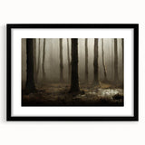 Framed wall art showcasing a serene marsh landscape with lush greenery and a tranquil swamp scene, featuring a black frame and white matting for an elegant presentation.