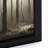 Close-up of a framed canvas print depicting a serene marsh landscape with lush greenery and tranquil water, perfect for nature-themed home decor.
