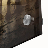 Close-up view of an acrylic glass wall art piece showcasing a vibrant marsh and swamp landscape design, featuring rich greens and earthy tones, perfect for nature lovers.