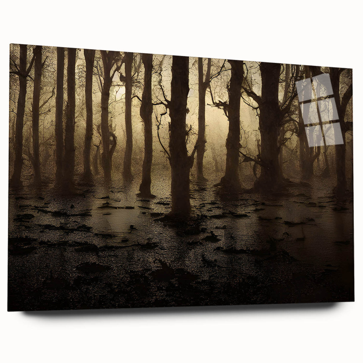 Acrylic glass wall art collection showcasing a tranquil marsh landscape design, featuring vibrant greens and blues, ideal for home decor. Perfect for nature enthusiasts.