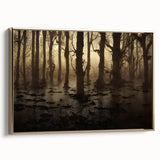 Framed canvas wall art depicting a serene marsh landscape with lush greenery and soft golden hues, perfect for enhancing home decor and bringing nature indoors.