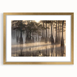 Framed wall art collection showcasing a serene marsh landscape with vibrant greens and soft blues, elegantly matted and accented with a gold frame, perfect for home decor.