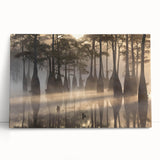 Stretched canvas wall art depicting a serene marsh landscape with vibrant greens and blues, perfect for nature lovers and home decor enthusiasts. Ideal for adding a calming touch to any space.