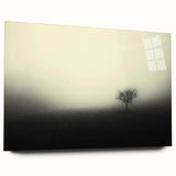 Acrylic wall art showcasing a serene misty landscape design, featuring soft hues of blue and gray, elegantly displayed in a side view without pins, ideal for modern decor.