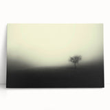 Stretched canvas artwork showcasing a misty landscape design, featuring soft hues of blue and gray, perfect for adding a serene ambiance to home decor.