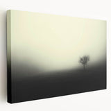 Stretched canvas wall art featuring a serene landscape design with mist and fog, showcasing soft pastel colors and an ethereal ambiance, perfect for home decor.