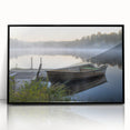 Framed wall art showcasing a serene landscape design featuring mist and fog, presented in a sleek black frame, perfect for modern home decor.