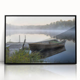 Framed wall art showcasing a serene landscape design featuring mist and fog, presented in a sleek black frame, perfect for modern home decor.