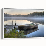 Framed wall art collection featuring a serene landscape design with mist and fog, showcasing soft color tones and a contemporary white frame, ideal for home decor.