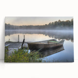 Stretched canvas wall art showcasing a serene landscape shrouded in mist and fog, perfect for adding a calming touch to modern home decor. The muted color palette enhances tranquility, making it ideal for living rooms or bedrooms.