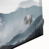 Close-up of a stunning acrylic glass wall art piece showcasing a serene misty landscape design, perfect for enhancing interior decor with a calming atmosphere.