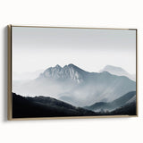Framed canvas wall art showcasing a misty landscape design with fog, featuring elegant gold accents, perfect for enhancing modern home decor.