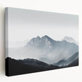 Stretched canvas wall art showcasing a serene landscape design with mist and fog, featuring soft pastel colors and a calming atmosphere, perfect for home decor.