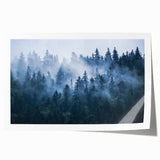 Serene landscape wall art print showcasing a misty forest scene with soft, muted colors, perfect for adding a tranquil touch to home décor.
