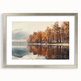 Framed landscape wall art featuring misty fog design in silver frame with mat, showcasing serene nature scene ideal for home or office decor.