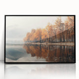 Framed acrylic wall art showcasing a misty landscape design in muted tones, set in a sleek black frame, perfect for enhancing modern home decor.