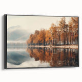 Framed canvas wall art showcasing a misty landscape design with soft fog hues, featuring a sleek black frame, perfect for modern home decor.