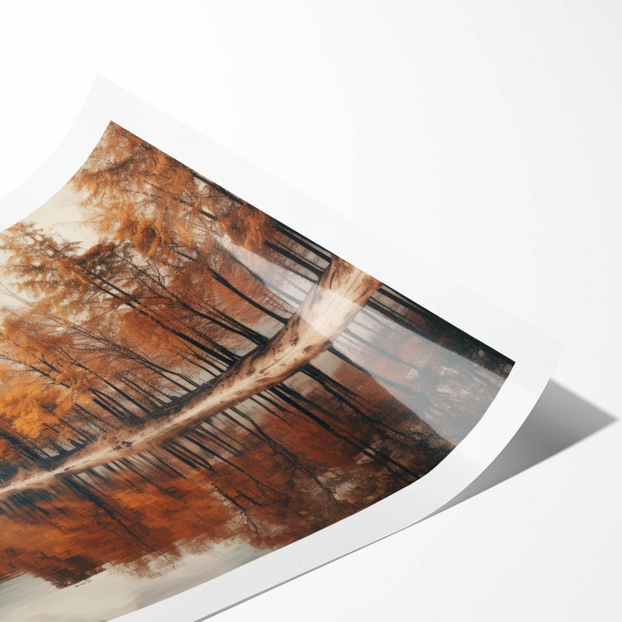 Rolled print of misty landscape wall art showcasing serene foggy hills and soft colors, perfect for enhancing home decor with a calming ambiance.