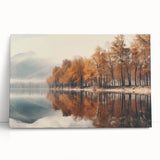 Stretched canvas artwork showcasing a serene landscape design enveloped in mist and fog, featuring soft pastel colors and calming hues, ideal for modern home decor.
