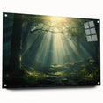 Acrylic wall art piece showcasing a serene landscape design with mist and fog, elegantly framed and displayed from the side, highlighting its pins and modern aesthetic. Ideal for enhancing home decor with a calming nature theme.