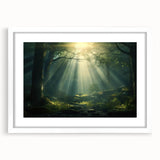 Framed wall art featuring a serene misty landscape design, showcasing soft gray and white tones, elegantly matted and displayed in a sleek white frame, perfect for modern home decor.