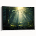 Framed canvas wall art featuring a serene landscape design with mist and fog, showcasing a black frame and elegant side view, perfect for home decor.
