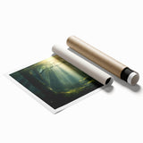 Rolled print showcasing a serene landscape design with mist and fog, featuring soft color gradients and atmospheric details, perfect for home decor.