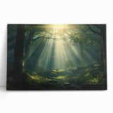 Stretched canvas wall art showcasing a serene misty landscape with soft fog, perfect for home decor. Ideal for creating a calming atmosphere in living spaces.