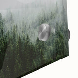 Close-up of a stunning acrylic wall art piece showcasing a serene landscape enveloped in mist and fog, ideal for modern home decor and artistic ambiance.