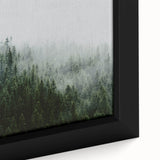 Framed canvas wall art showcasing a serene misty landscape design in soft pastel colors, ideal for enhancing home decor and creating a calming atmosphere.