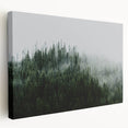 Stretched canvas wall art showcasing a serene landscape design with mist and fog, perfect for home decor, offering a calming atmosphere and modern aesthetic.